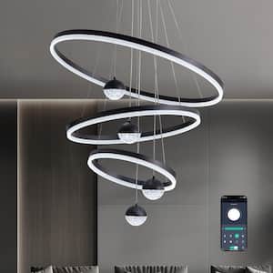 31.5 in. 7-Light Modern Black Integrated LED Chandelier 3-Tier Pendant Light with Remote for Living Room Bedroom