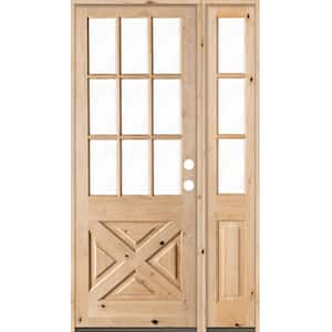 46 in. x 96 in. Knotty Alder 2 Panel Left-Hand/Inswing Clear Glass Unfinished Wood Prehung Front Door w/Right Sidelite