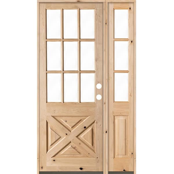 Krosswood Doors 46 in. x 96 in. Knotty Alder 2 Panel Left-Hand/Inswing Clear Glass Unfinished Wood Prehung Front Door w/Right Sidelite