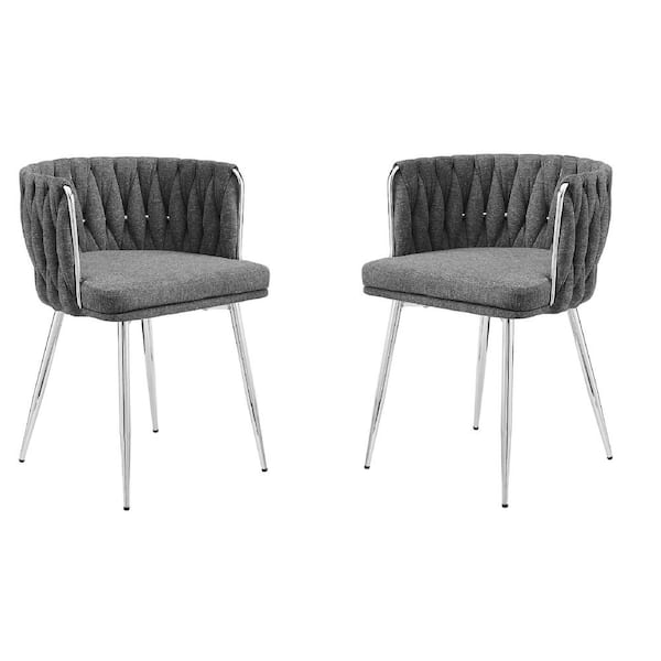 Art Leon MILY Dark Gray Woven Linen Fabric Arm Chairs with Metal Frame and Removable Cushion Set of 2