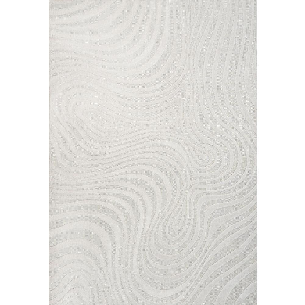 Ivory and Cream High-Low Striped 8' x 10' Synthetic Area Rug