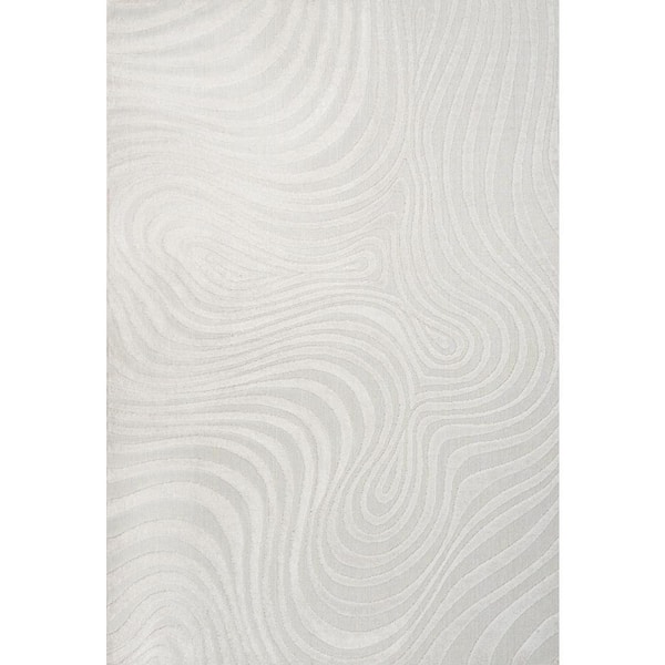 Maribo High-Low Abstract Groovy Striped Cream/Ivory 8 ft. x 10 ft. Indoor/Outdoor Area Rug