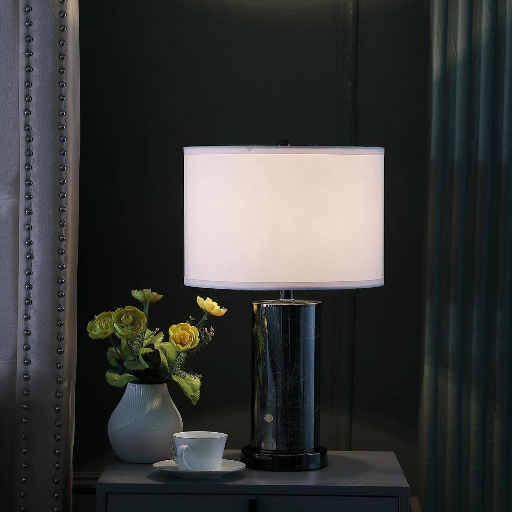 21.25" Black Chrome Cylinder Nightstand Lamp with LED Light