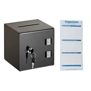 12 in. x 12 in. Acrylic Suggestion Donation Box with Easy Open Rear Door, Black with Suggestion Cards