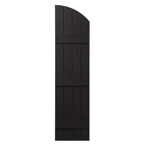 Ply Gem 15 in. x 61 in. Polypropylene Plastic Arch Top Closed Board and Batten Shutters Pair in Peppercorn