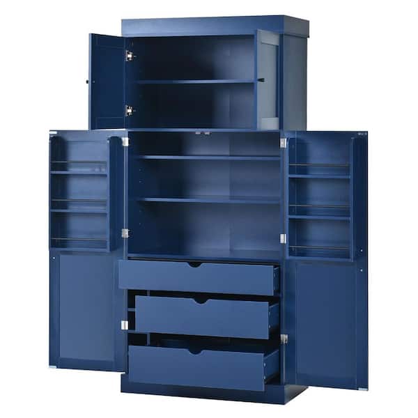 Polibi Blue Wood 35 in. x 77 in. Pantry Cabinet with Adjustable