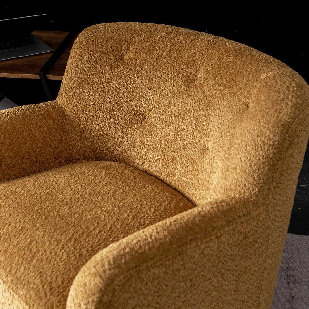 Camel Chenille Upholstered Swivel Barrel Accent Chair