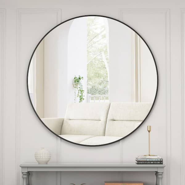 48 in. W x 48 in. H Round Framed Wall Bathroom Vanity Mirror in Black