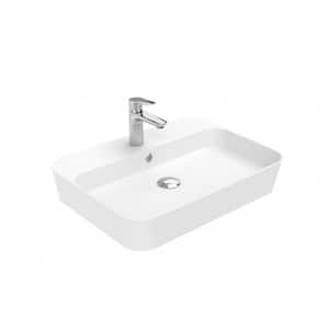Lago 061 WG Glossy White Ceramic Rectangle Vessel Bathroom Sink with 1-Faucet Hole