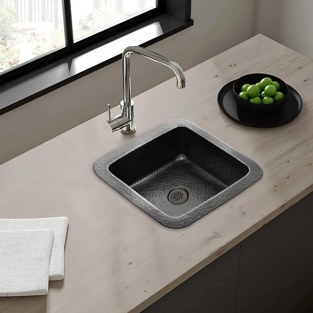 Matte Black Hand Hammered Aluminum Square Bar Sink, 12"