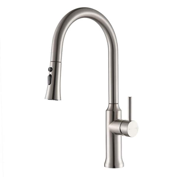 Oribe Brushed Nickel 18 in. H Pull Down Sprayer Kitchen Faucet with 360° Spout Swivel