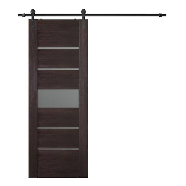 Belldinni Vona 24 in. x 80 in. 5-Lite Frosted Glass Veralinga Oak Composite Core Wood Sliding Barn Door with Hardware Kit