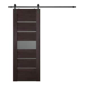 Vona 36 in. x 80 in. 5-Lite Frosted Glass Veralinga Oak Composite Core Wood Sliding Barn Door with Hardware Kit