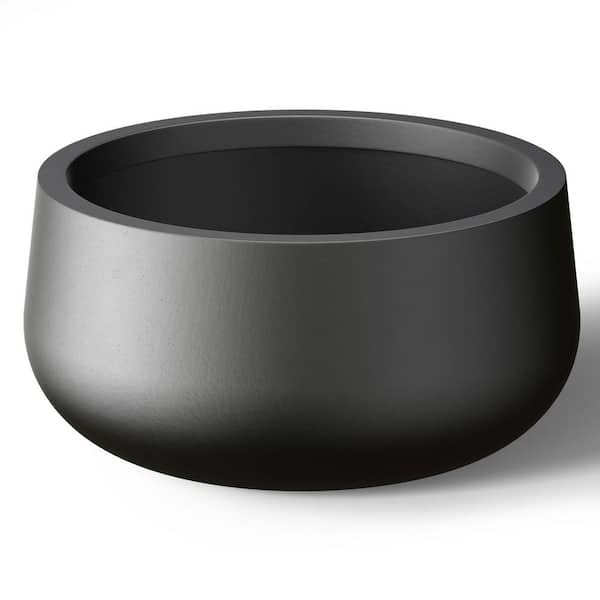 19 in. Large Charcoal Black Concrete Round Planter / Pot with Drainage Holes