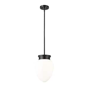 Gideon 10 in. 1-Light Matte Black Shaded Pendant Light with Etched Opal Glass Shade, No Bulbs Included