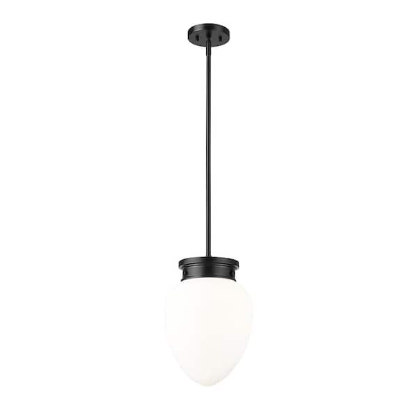 Unbranded Gideon 10 in. 1-Light Matte Black Shaded Pendant Light with Etched Opal Glass Shade, No Bulbs Included
