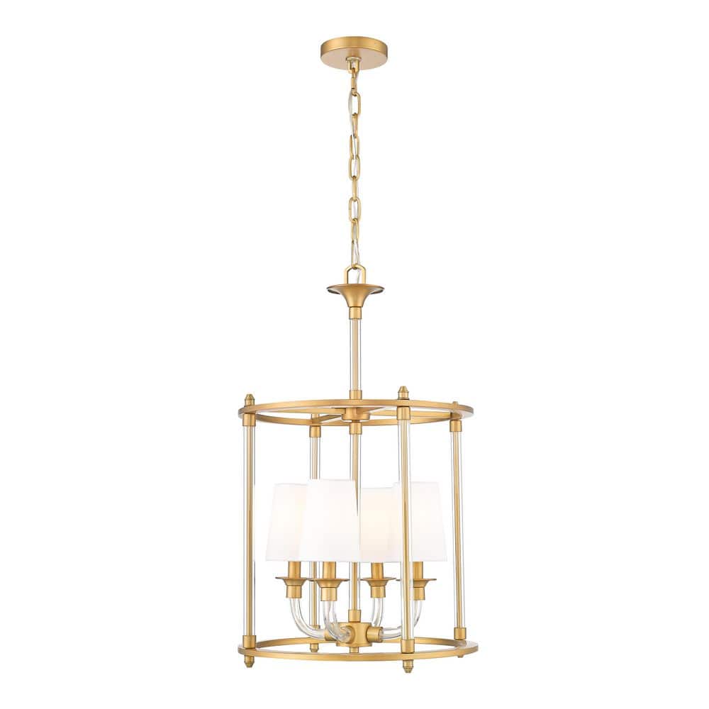 Katerina 4 Light Rubbed Brass Shaded Empire Chandelier for Indoor Use with 