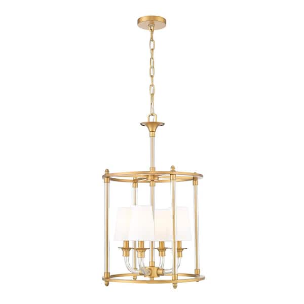 Unbranded Katerina 4 Light Rubbed Brass Shaded Empire Chandelier for Indoor Use with No Bulbs Included