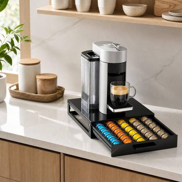 Wudkey 1-Shelf Piano Black Space-Saving Nespresso Pod Drawer