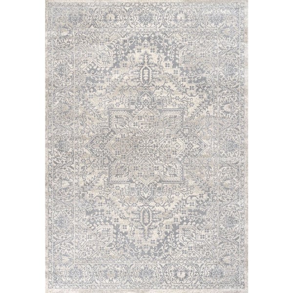 Modern 4 ft. x 6 ft. Persian Vintage Medallion Cream Area Rug