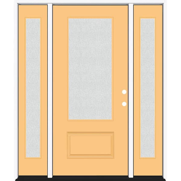 Steves & Sons Legacy 64 in. x 80 in. 3/4-Lite Rain Glass LHIS Jackfruit Finish Fiberglass Prehung Front Door with dB 12 in. SL