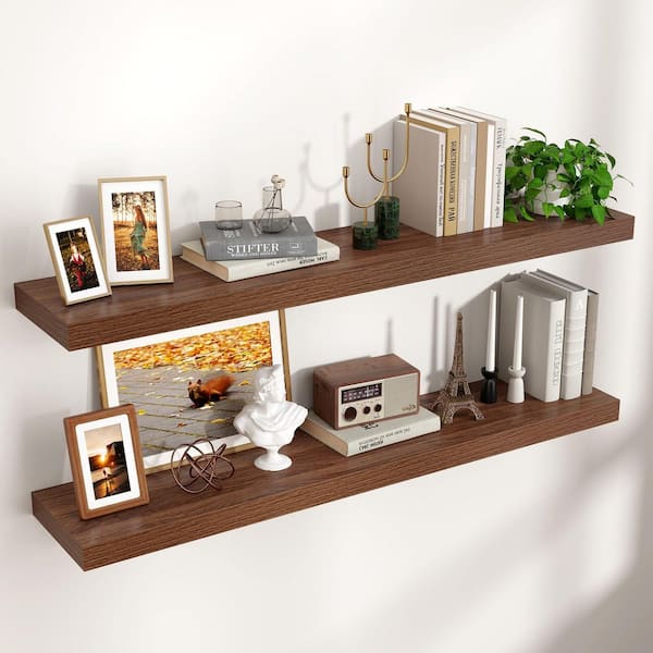 47 in. W x 9 in. D Walnut Floating Decorative Wall Shelf
