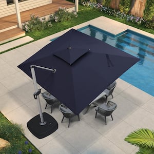 9 ft. x 11 ft. High-Quality Aluminum Cantilever Polyester Outdoor Patio Umbrella with Wheels Base, Navy Blue