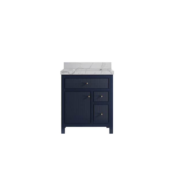 Willow Collections Sonoma 30 in. Single Sink Freestanding Navy Blue Bath Vanity with Venatino Qt. Top Unassembled