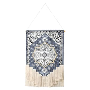 Fringe 25.5 in. x 49 in. Blue / White / Yellow Boho Floral Woven Macrame Wall Hanging