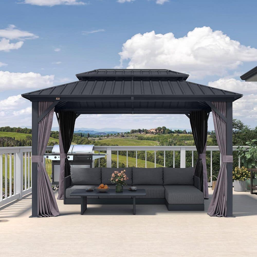 8 ft. x 12 ft. Gray Aluminum Hardtop Gazebo Canopy with Netting and Curtains price history on PriceWatchPro