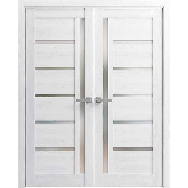 56 in. x 84 in. 2 Panel Nordic White Finished MDF Sliding Door with Hardware