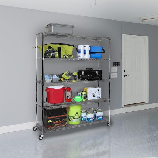 Seville Classics UltraDurable Silver 5-Tier NSF-Certified Steel Wire Garage  Storage Shelving Unit (60 in. W x 76 in. H x 24 in. D) WEB571 - The Home  Depot