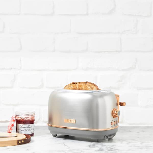 Heritage 900-Watt 2-Slice Wide Slot Steel and Copper Retro Toaster with Removable Crumb Tray and Adjustable Settings