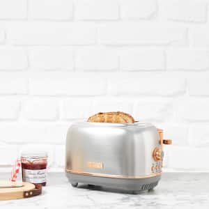 Heritage 900-Watt 2-Slice Wide Slot Steel and Copper Retro Toaster with Removable Crumb Tray and Adjustable Settings