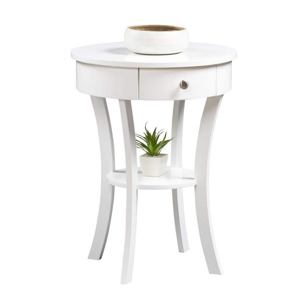Elegant Round Wood End Table with Storage and Curved Legs, 20"