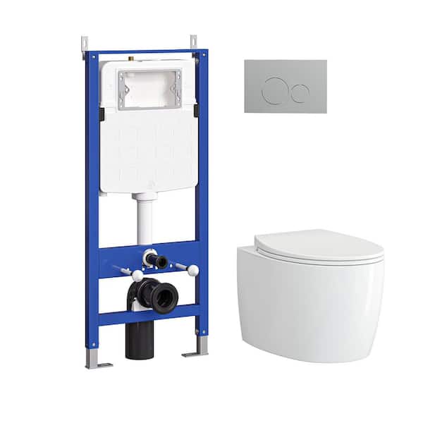 1.1/1.6 GPF Dual Flush Elongated Wall Hung Toilet Combo in White with Concealed In-Wall Toilet Tank, Durable UF Seat