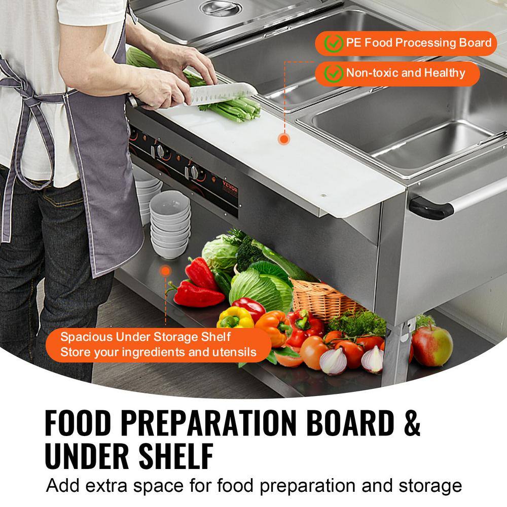 Silver Stainless Steel 4-Pan Commercial Food Warmer with Wheels