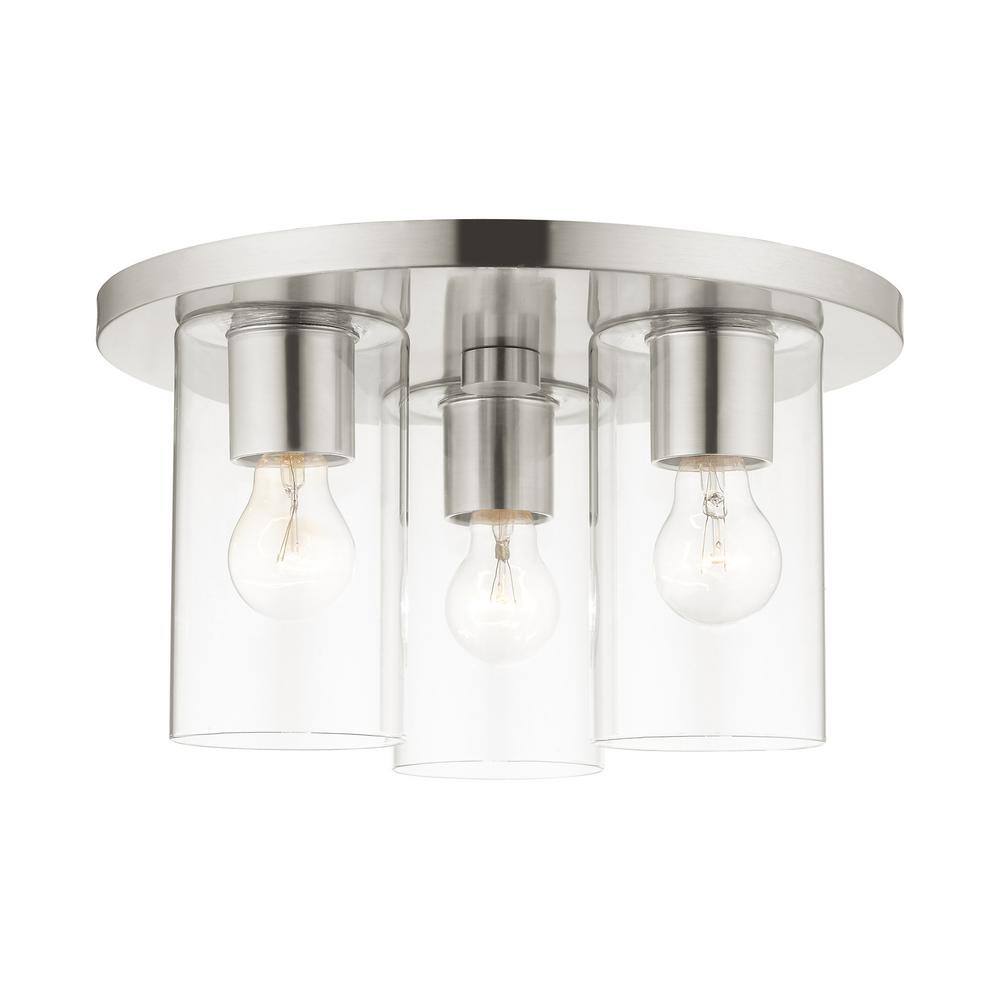Zurich 14" Brushed Nickel Clear Glass Flush Mount Light
