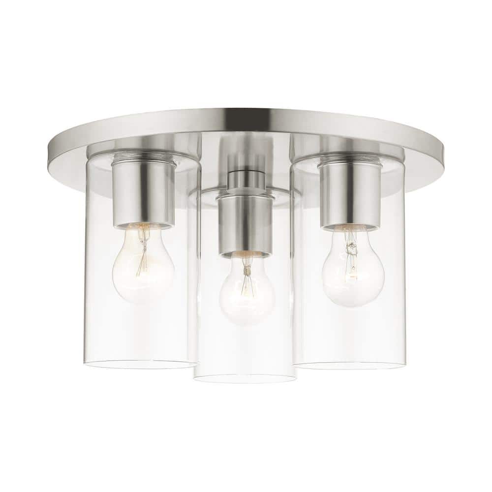 Zurich 14" Brushed Nickel Clear Glass Flush Mount Light