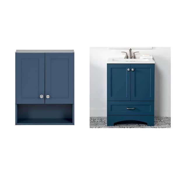 Lancaster 25 in. W Vanity in Admiral Blue and 21 in. Admiral Blue Storage Cabinet Combo