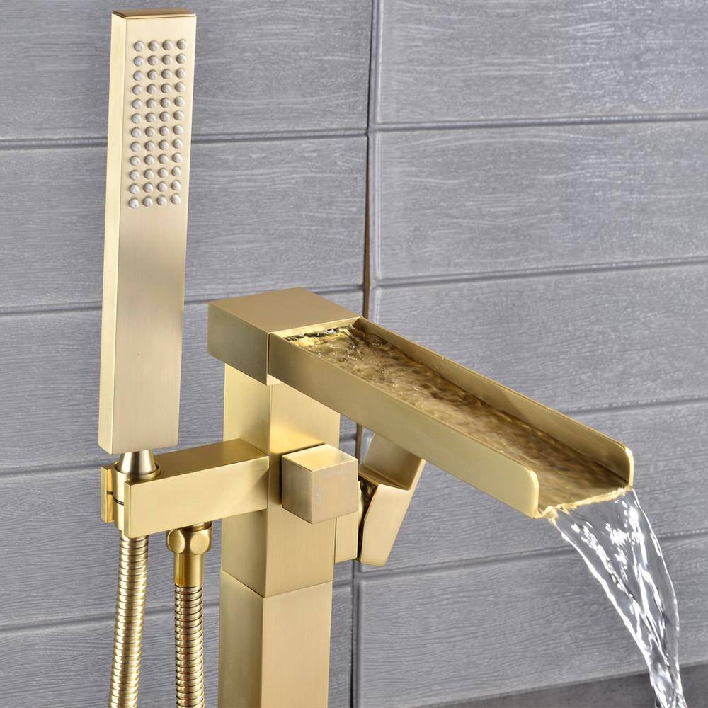 Brushed Gold Single-Handle Freestanding Waterfall Tub Filler
