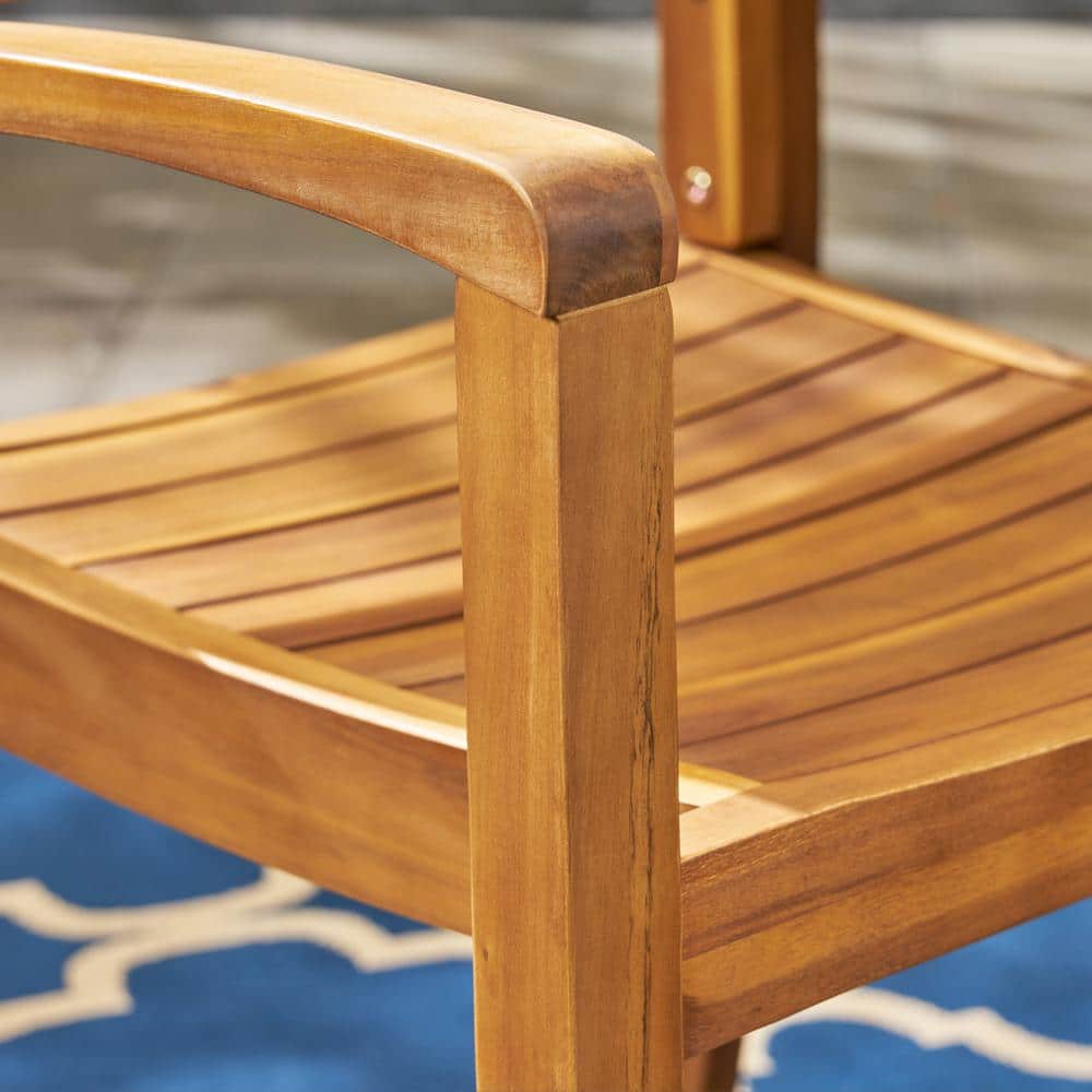 Farmhouse Teak Brown Acacia Wood Dining Chairs, Set of 2
