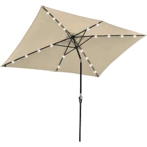 10x6.5ft Outdoor Rectangle Solar Powered LED Patio Umbrella with Crank Tilt, Beige