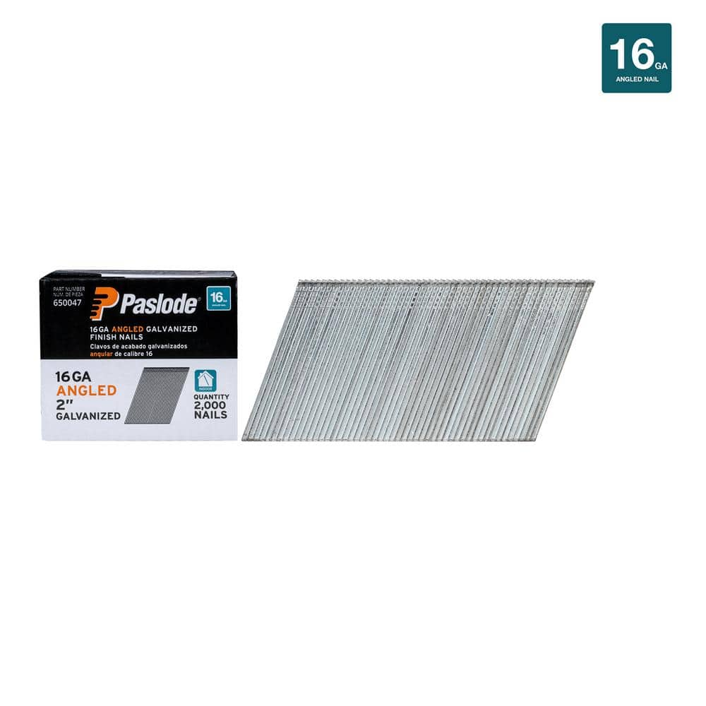 Paslode 2 in. x 16 Gauge 20 Galvanized Angled Nails 2000 Per Box 650047 The Home Depot