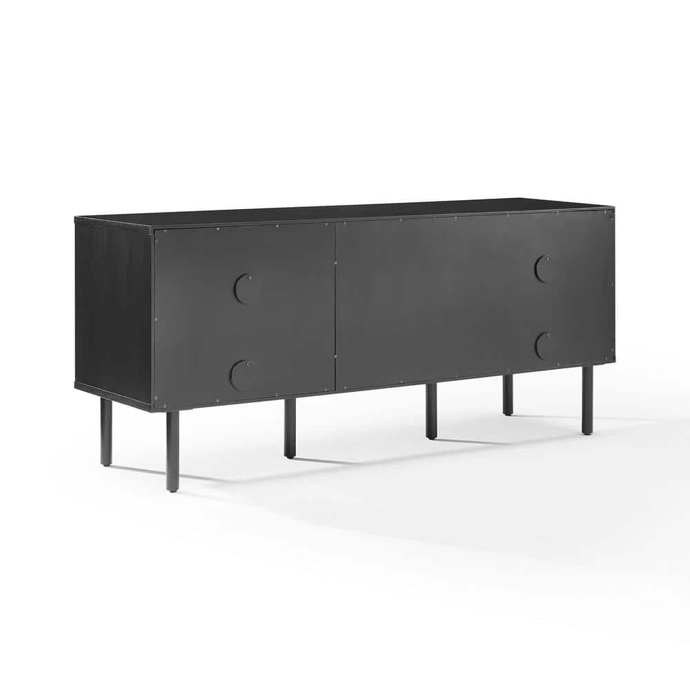 Brody Black Oak Record Storage Sideboard with Brass Handles