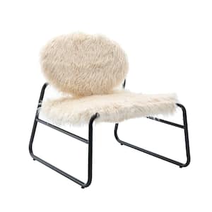 Modern Industrial Beige Plush Slant Chair Industrial Accent Chair Set of 2