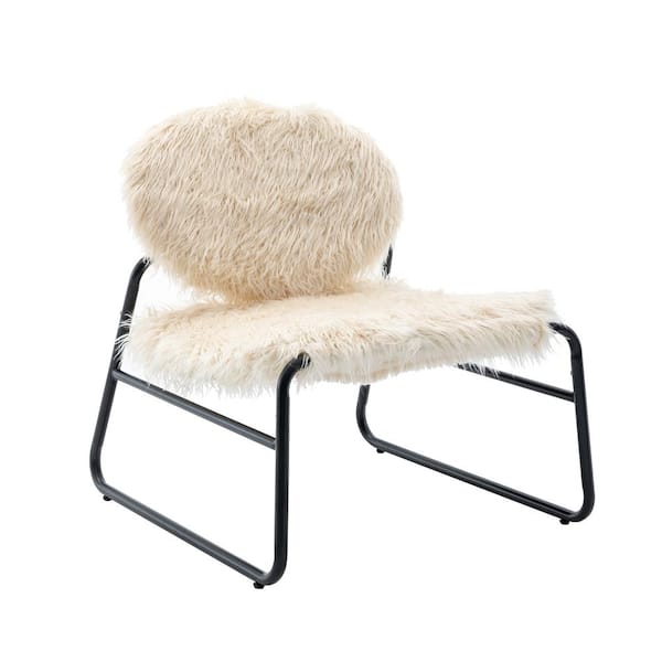 HOMEFUN Modern Industrial Beige Plush Slant Chair Industrial Accent Chair Set of 2