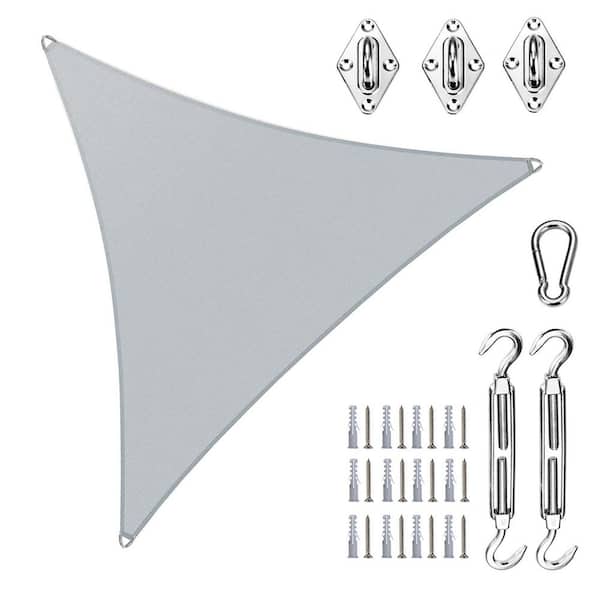 30 ft. x 30 ft. x 30 ft. Triangle Pro Ring Sun Shade Sail with Hardware Kit-Grey