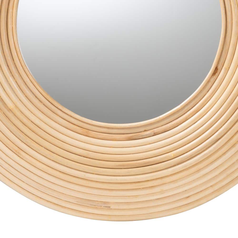 Natural Light Brown Rattan Round Decorative Wall Mirror