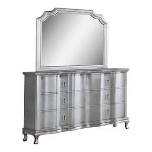 Lorenna Silver and Warm Gray 6-Drawer 62 in. Dresser with Mirror and 2 Hiden Drawers